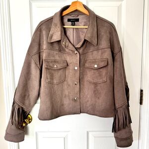Western Inspired Faux Suede Fringe Jacket – Size 2X